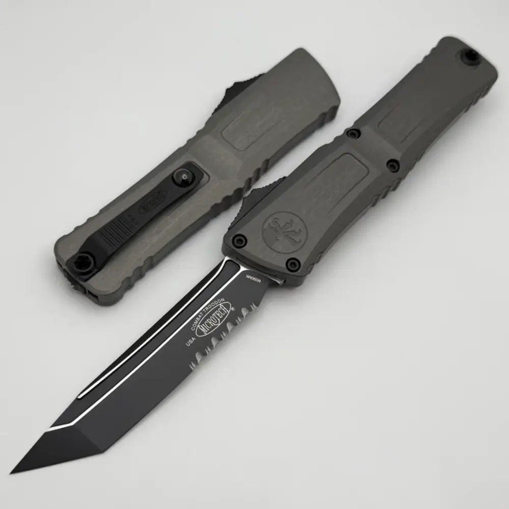 Microtech Combat Troodon Gen III Black Partial Serrated Tanto w/ Natural Clear Handle 1144-2NC