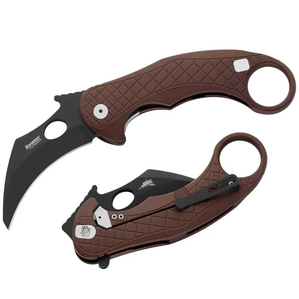 LionSteel קארמביט להב מגנאקאט שחור ידית אלומיניום חום אדמה LE1 A EB