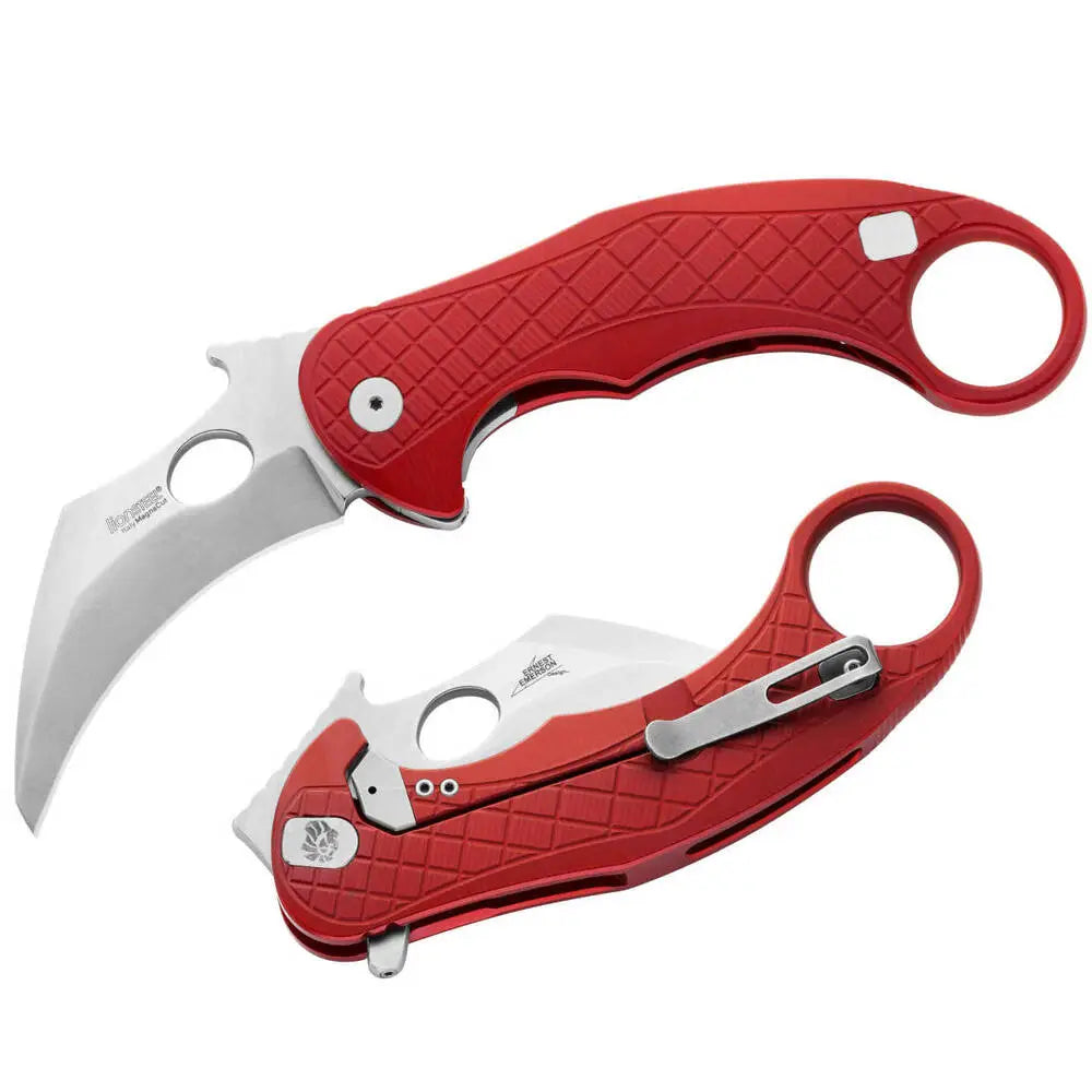 LionSteel KARAMBIT STONEWASHED MAGNACUT BLADE RED ALUMINUM HANDLE LE1 A RS