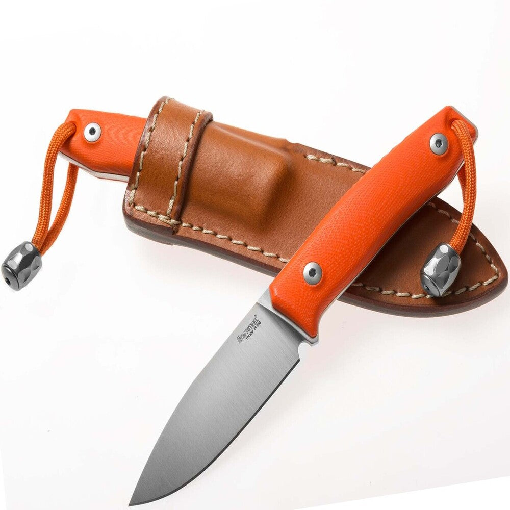 LionSteel M1 - FOLDING KNIFE M390, G10 ORANGE HANDLE, LEATHER SHEATH M1 GOR