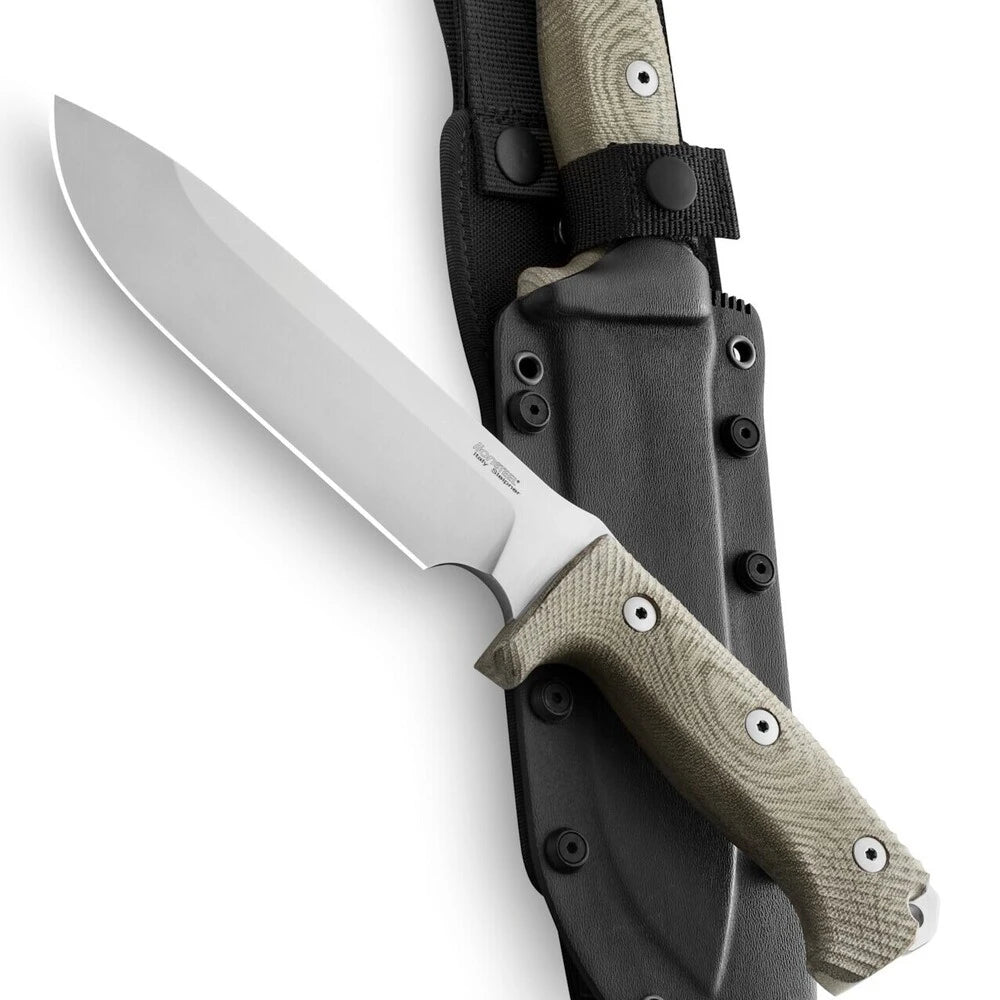 LionSteel M7 - FIXED BLADE SATIN GREEN CANVAS HANDLE, KYDEX CORDURA SHEAT M7 CVG