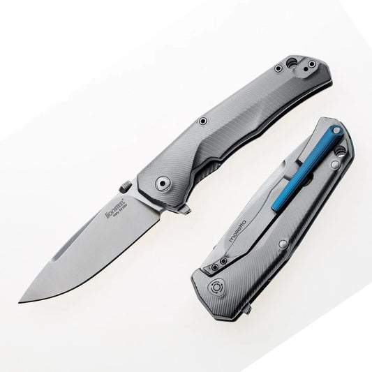 LionSteel T.R.E - סכין מתקפלת, להב שטוף אבן, קליפס כחול, ידית טיטניום TRE BL