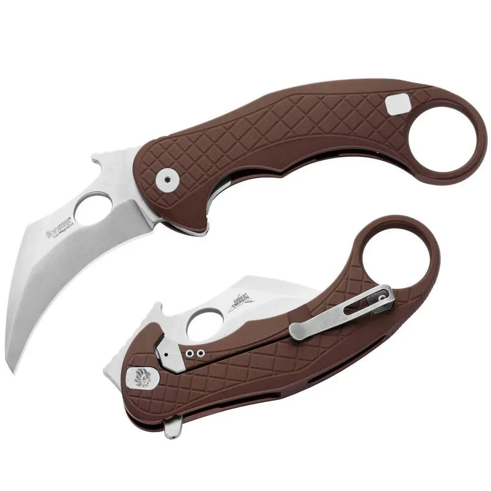 LionSteel קארמביט שטוף אבן להב מגנאקאט ידית אלומיניום חום אדמה LE1 A ES