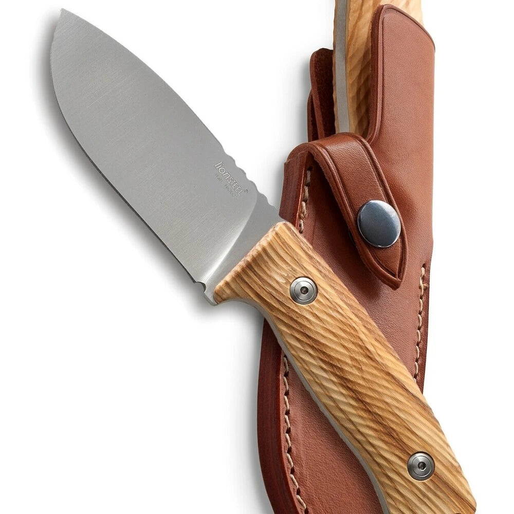 LionSteel M3 - FIXED BLADE OLIVE WOOD HANDLE LEATHER SHEATH M3 UL