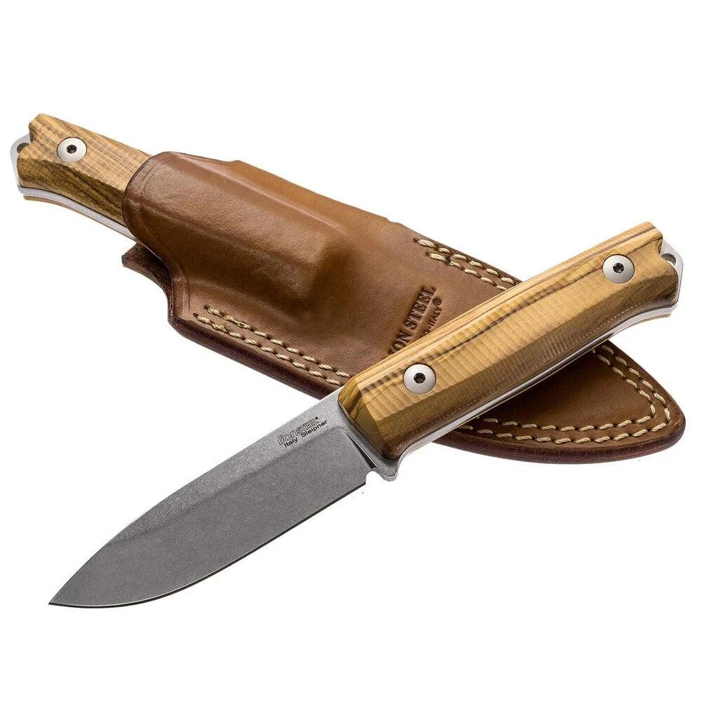 LionSteel B40 - FIXED BLADE OLIVE WOOD HANDLE, LEATHER SHEATH B40 UL