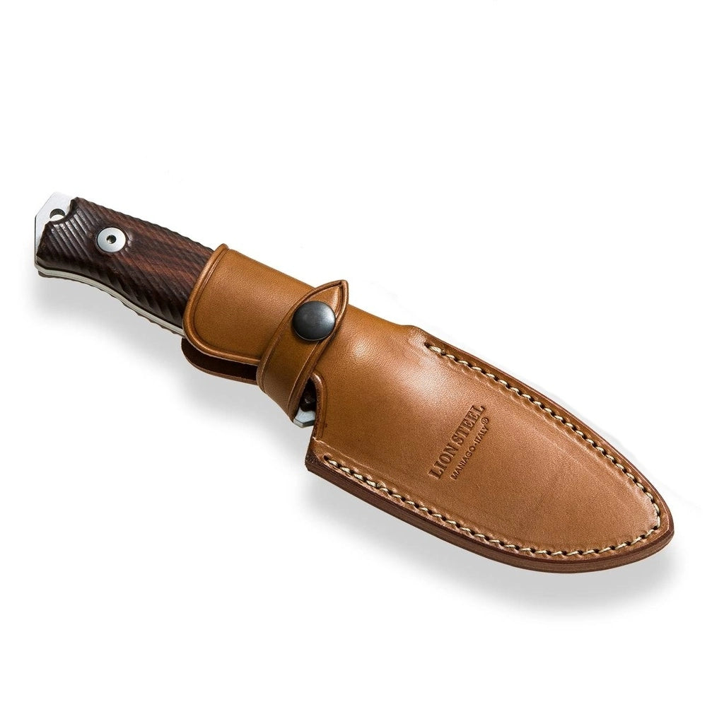 LionSteel M5 - סכין קבועה עם להב סאטן, ידית מעץ סנטוס, נרתיק עור M5 ST