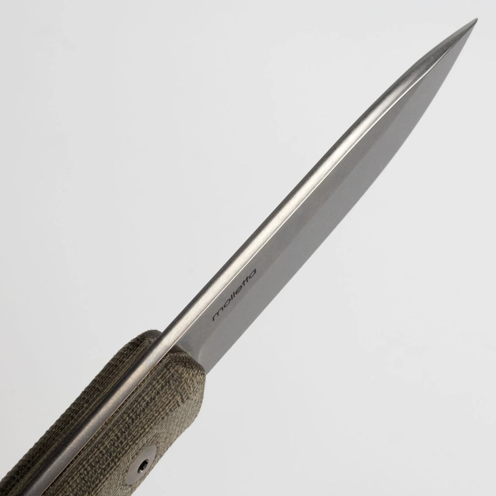 LionSteel B41 - סכין קבועה עם ידית בד ירוקה, נרתיק עור B41 CVG