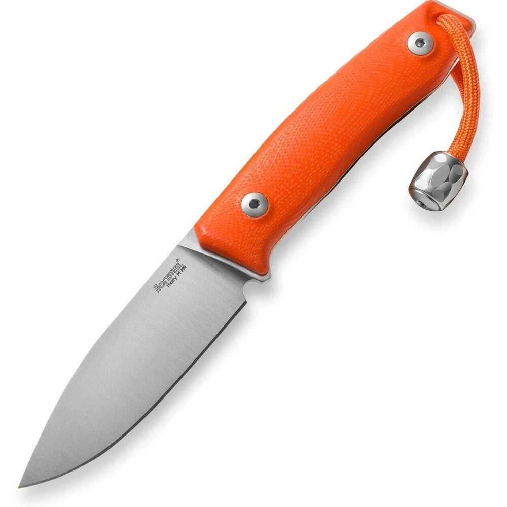 LionSteel M1 - סכין מתקפלת M390, ידית G10 כתומה, נרתיק עור M1 GOR