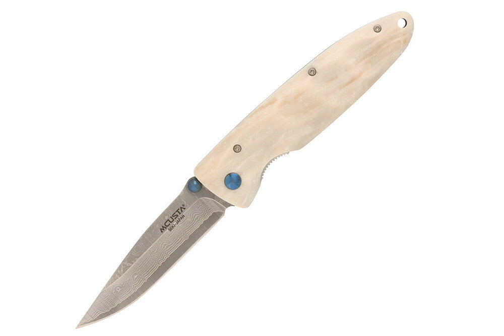 Mcusta MC-19D Classic Wave VG-10 Core Damascus White Corian 11cm Folding Knife