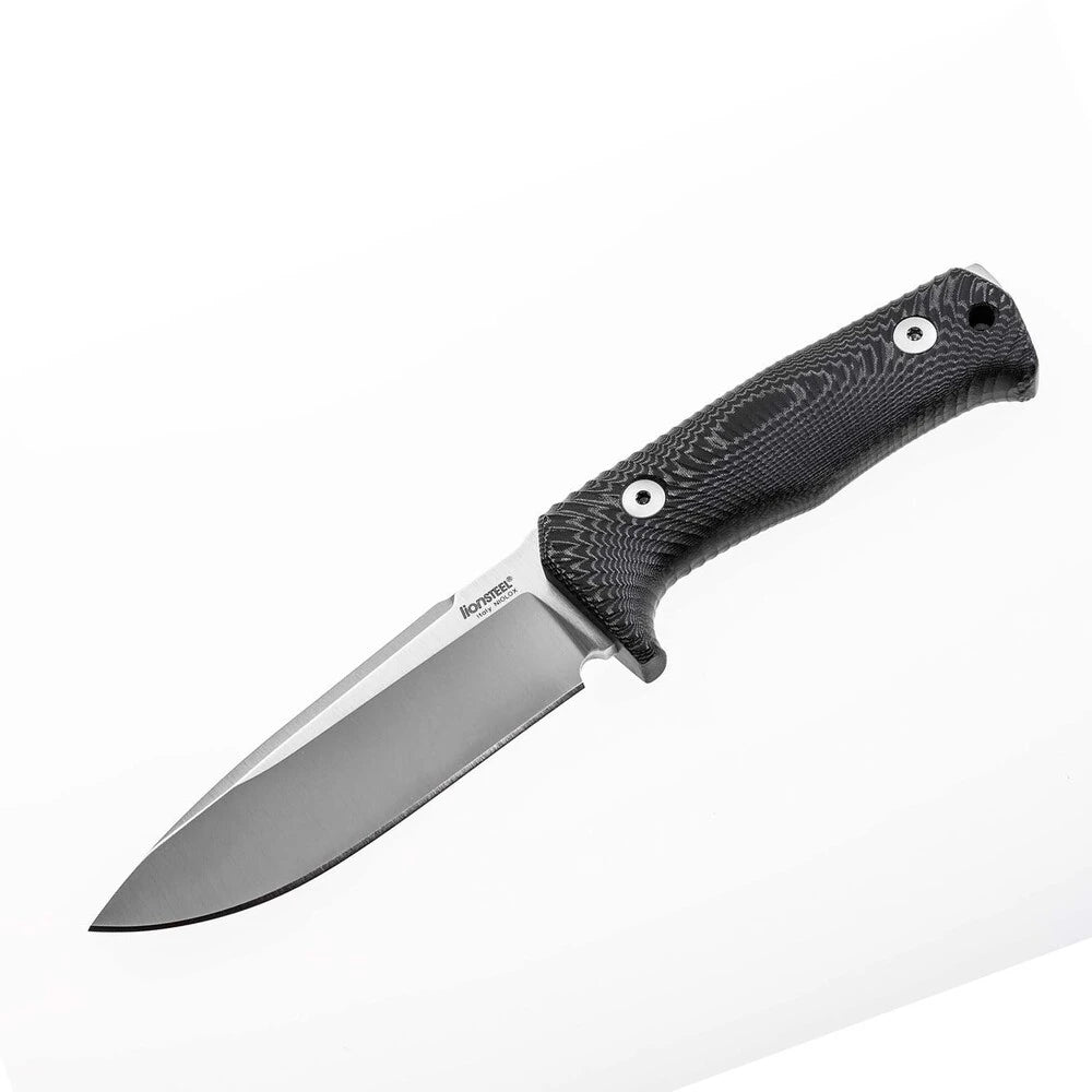 LionSteel T5 - FIXED BLADE SATIN BLADE, BLACK MICARTA HANDLE, LEATHER SHEATH T5 MI