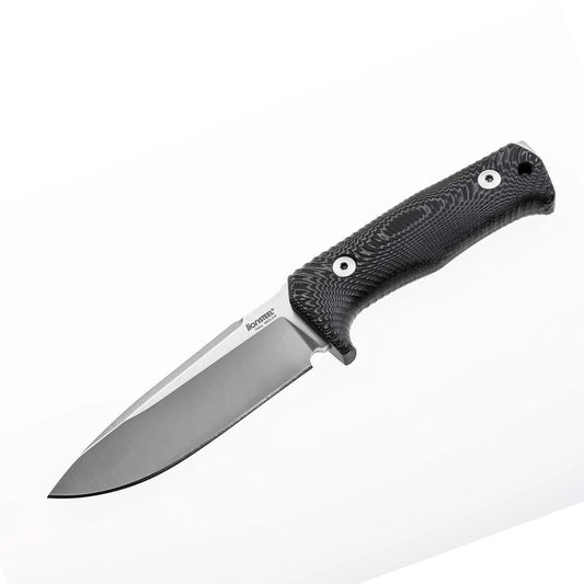 LionSteel T5 - סכין קבועה עם להב סאטן, ידית מיקרטה שחורה, נרתיק עור T5 MI