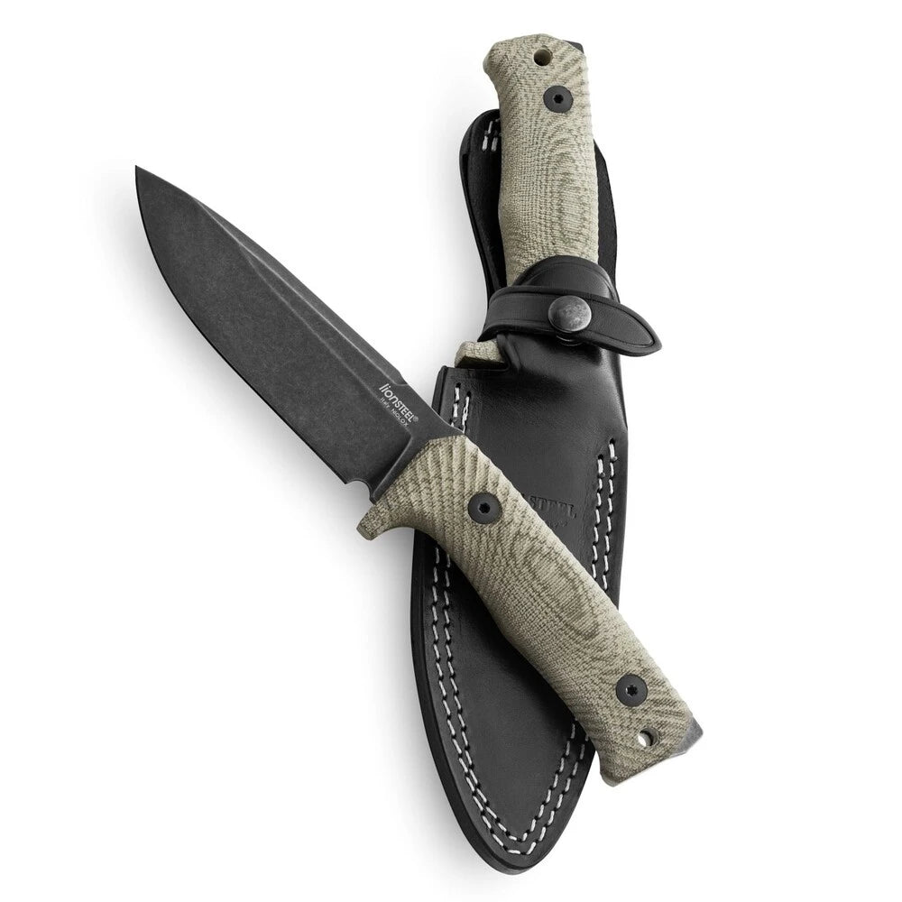 LionSteel T5 - FIXED BLADE BLACK BLADE, GREEN MICARTA HANDLE, LEATHER SHEATH T5B CVG