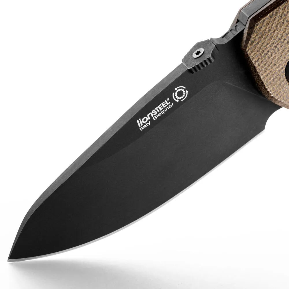 LionSteel TM1 - FOLDING KNIFE, BLACK BLADE, GREEN CANVAS HANDLE TM1B CVG