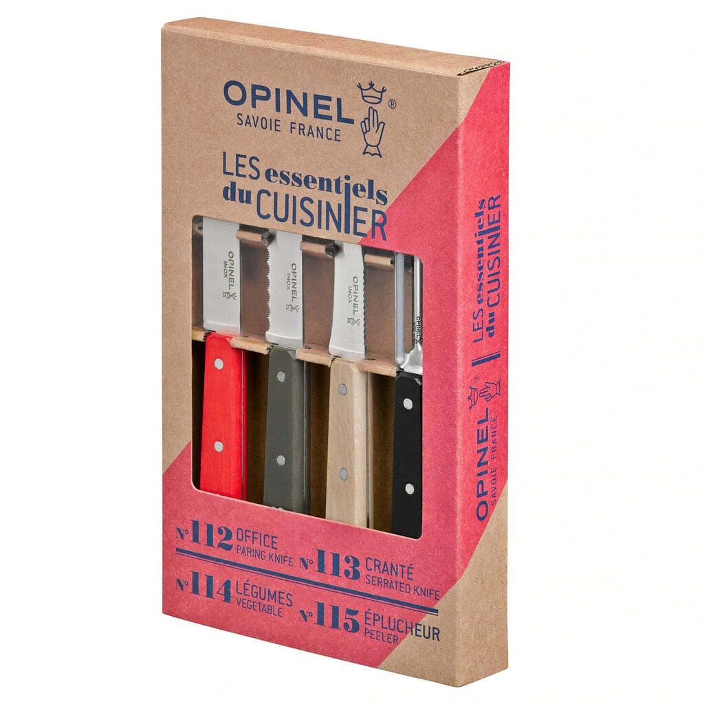 Opinel Essential Loft Kitchen Knife Set Colored Stained Birchwood Handle
