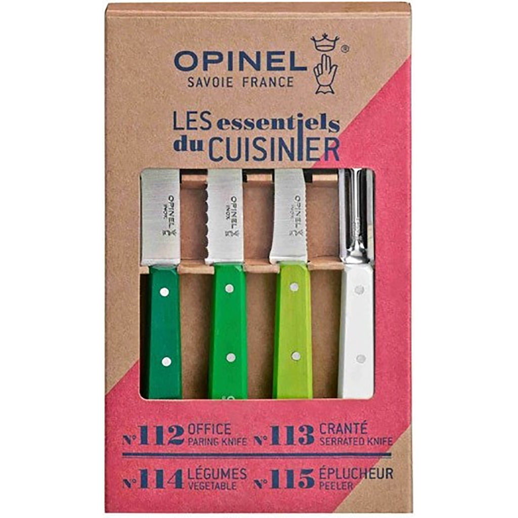 Opinel Essential Primavera Kitchen Knife Set Colored Stained Birchwood Handle