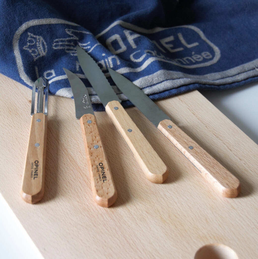 Opinel Essential Loft Kitchen Knife Set Colored Stained Birchwood Handle