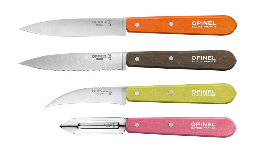 Essential Kitchen Knife Set Colored Birchwood Handle