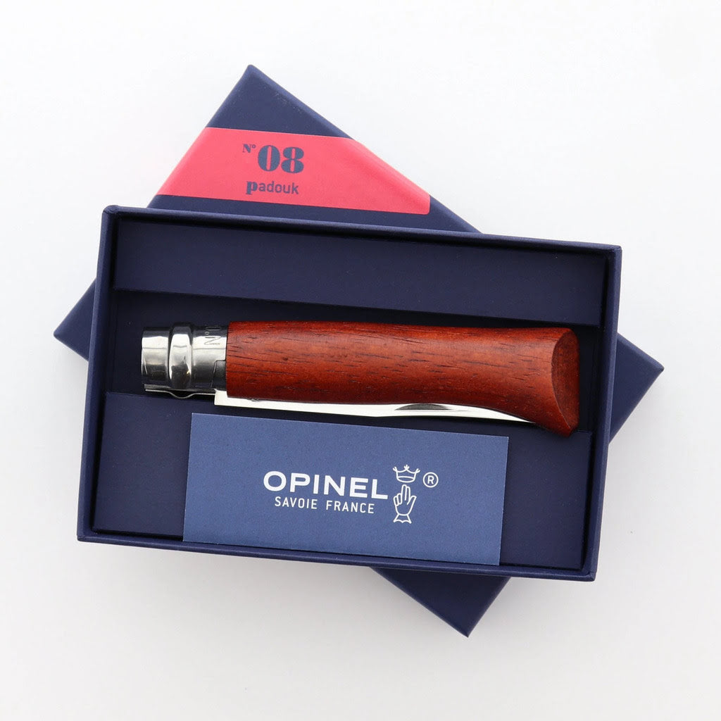 Opinel N°8 Polished Stainless Steel Pocket Knife Padouk Handle