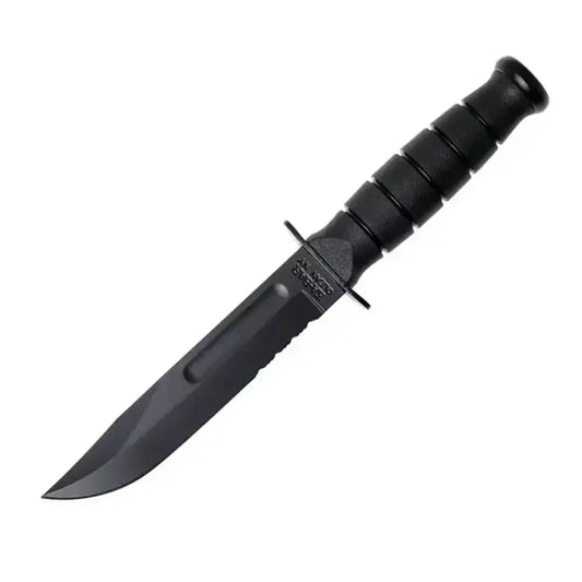 KA-BAR 1259 Short KA-BAR Serrated – סכין קומנדו קבועה עם להב חצי משונן בצבע שחור
