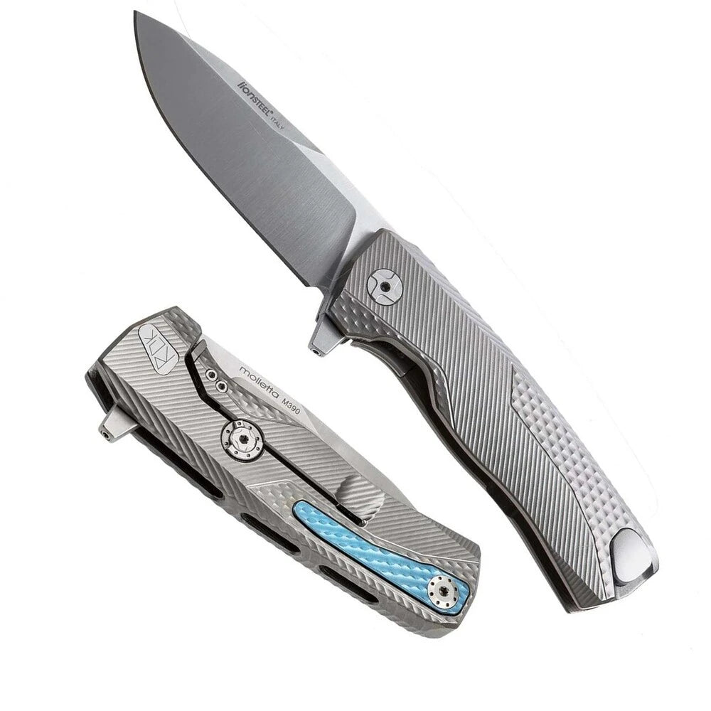 LionSteel ROK - FOLDING KNIFE M390 SATIN BLADE, GREY BLUE TITANIUM HANDLE  ROK G