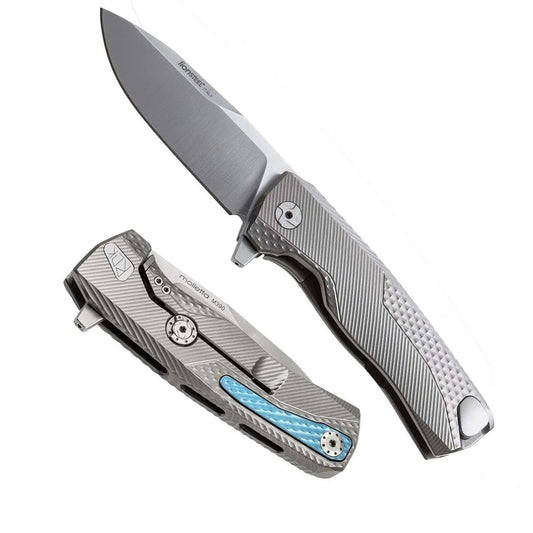 LionSteel ROK - FOLDING KNIFE M390 SATIN BLADE, GREY BLUE TITANIUM HANDLE  ROK G