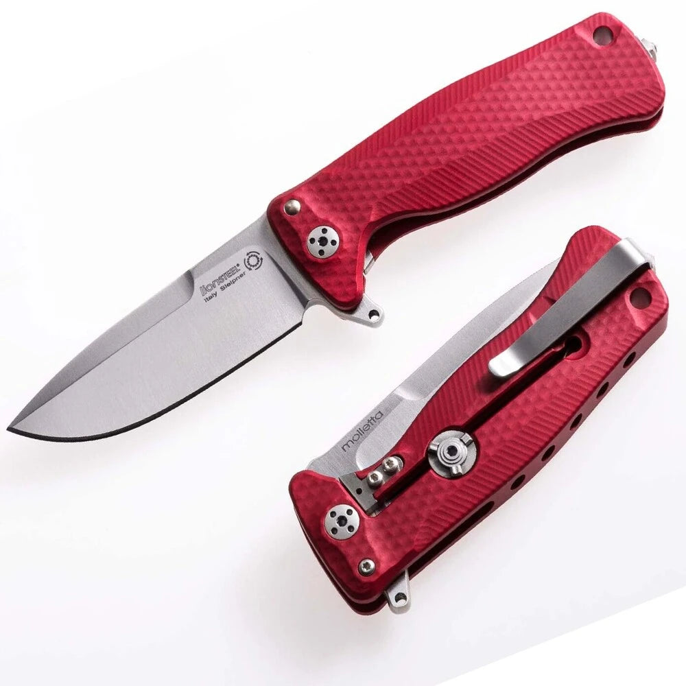 LionSteel  SR-22 - MINI FOLDING KNIFE,  SATIN BLADE, RED ALUMINUM HANDLE SR22A RS