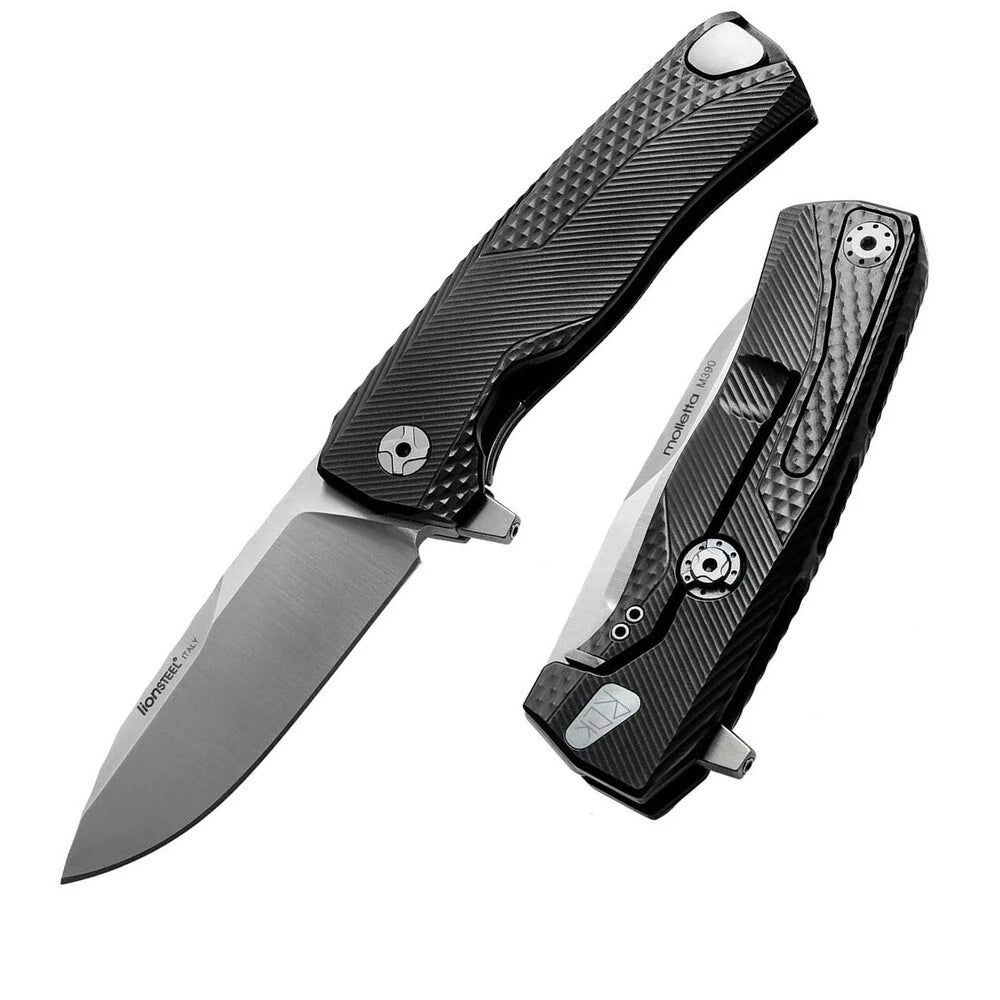 LionSteel  ROK - FOLDING KNIFE M390 SATIN BLADE, ALUMINUM BLACK HANDLE  ROK A BS