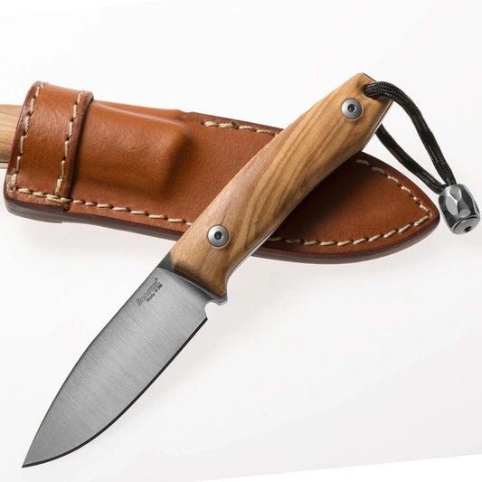 LionSteel M1 - FOLDING KNIFE M390, OLIVE WOOD HANDLE, LEATHER SHEATH  M1 UL