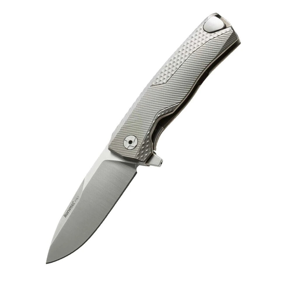 LionSteel ROK - FOLDING KNIFE M390 SATIN BLADE, GREY BLUE TITANIUM HANDLE  ROK G