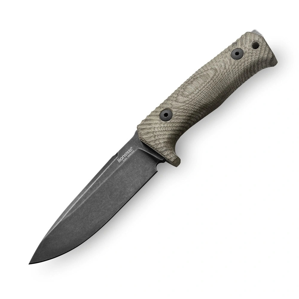 LionSteel  T5 - FIXED BLADE BLACK BLADE, GREEN MICARTA HANDLE, LEATHER SHEATH T5B CVG