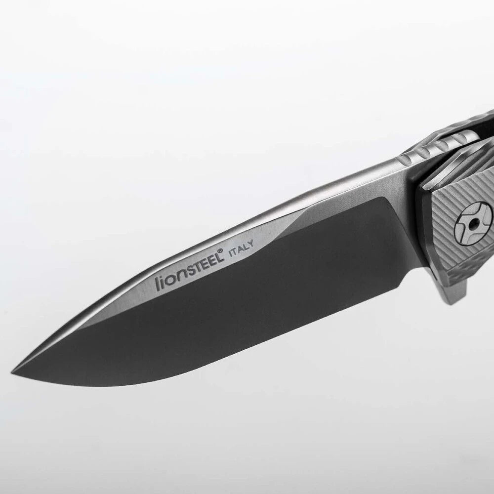 LionSteel ROK - FOLDING KNIFE M390 SATIN BLADE, GREY BLUE TITANIUM HANDLE  ROK G